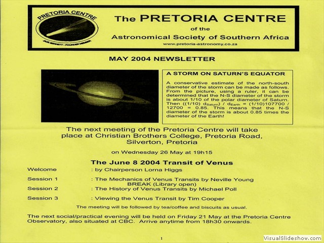 Cover of Pretoria Centre newletter May 2004